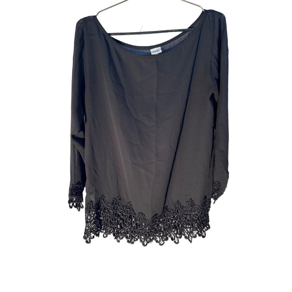 TVZ Blouse Womens Medium Black lace Trimmed Sheer crochet Whims goth  Witchy‎